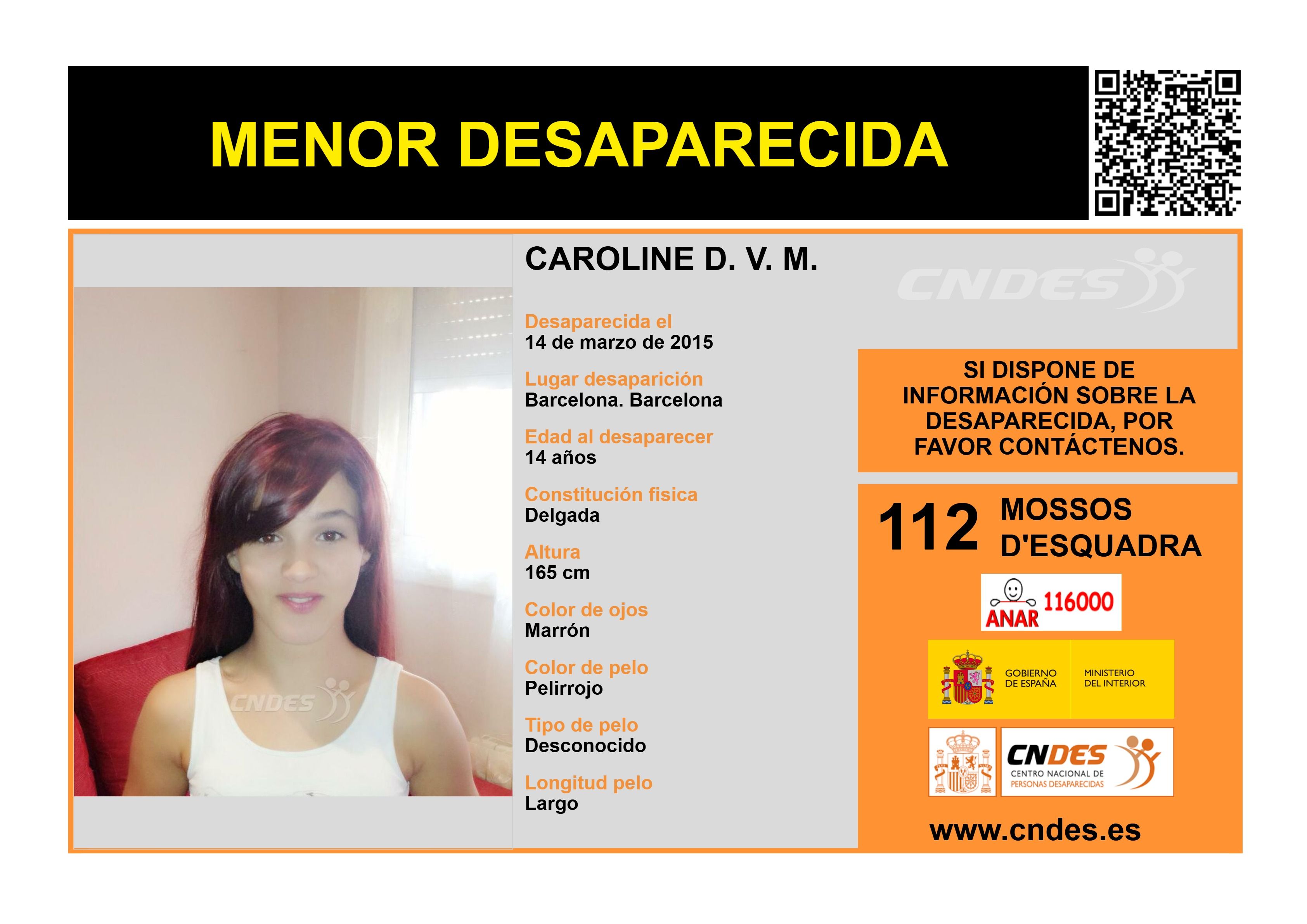 Cartel oficial de búsqueda de Caroline del Valle
