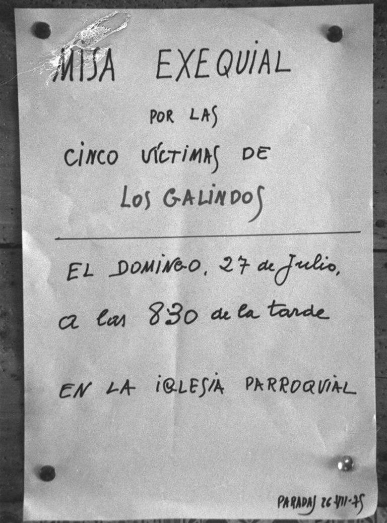 Cartel de misa por las víctimas de Los Galindos
